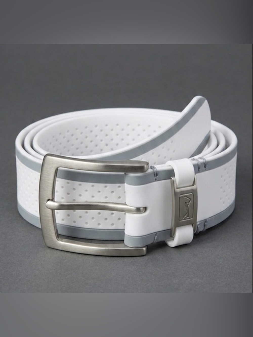 PGA Tour White Silicone Golf Belt, Brushed Silver Buckle, Size 36 NWOT